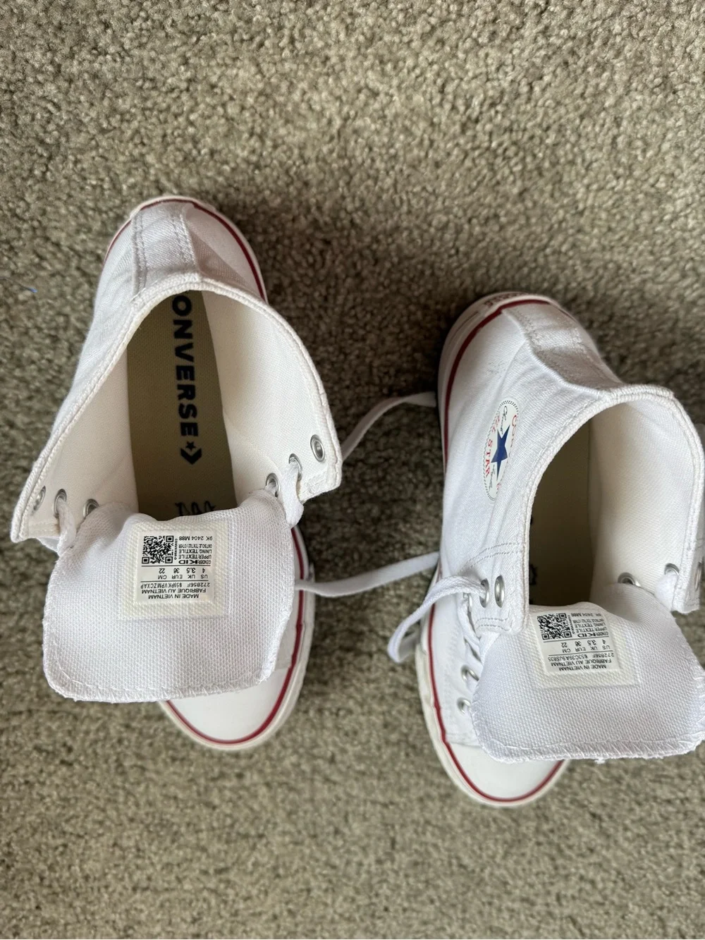 Converse White High-Top Sneakers with Red Trim